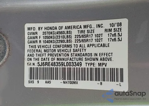 2009 Honda Cr-V Lx z USA, uszkodzony, nr VIN 5J6RE48359L003349